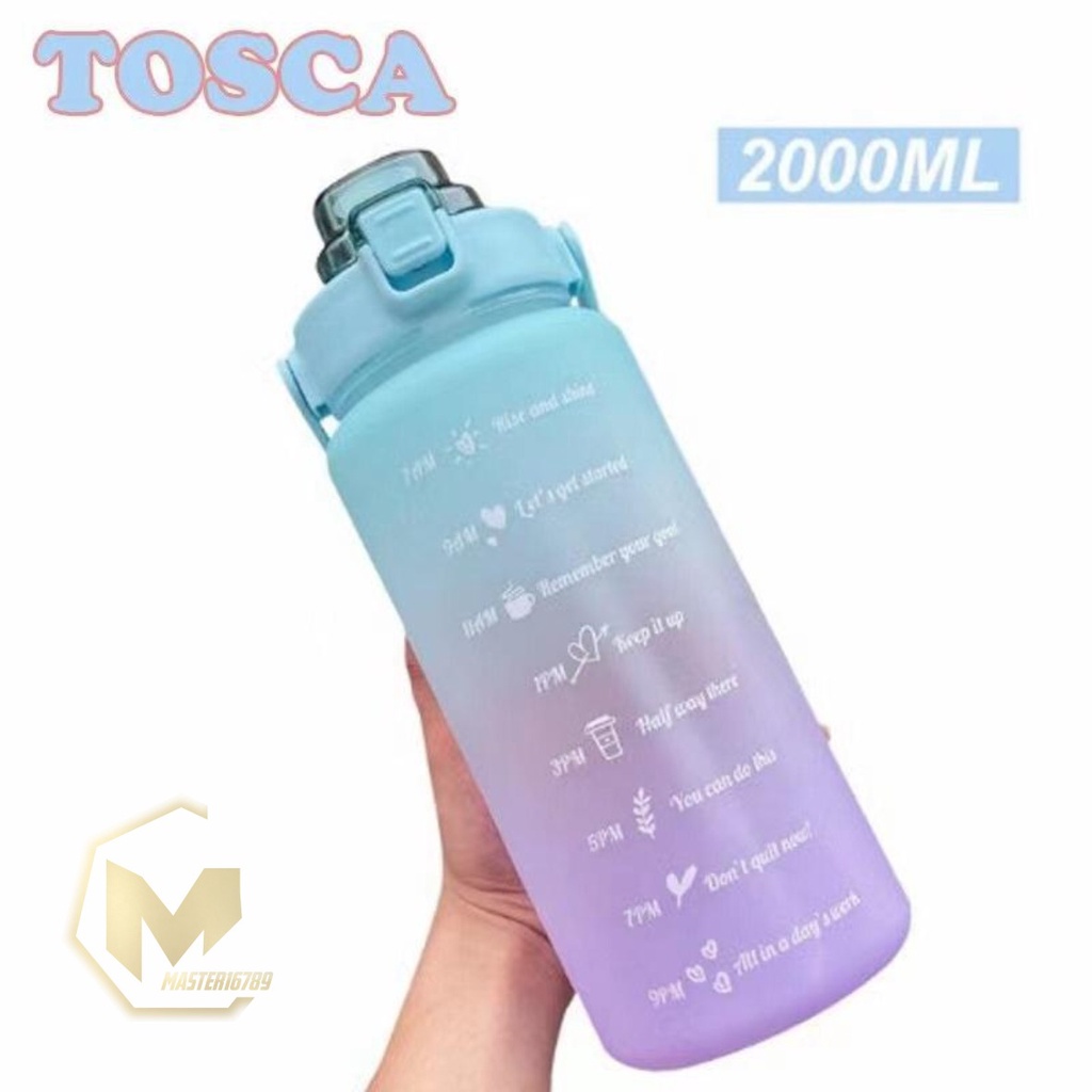 RT61 botol minum tumbler korea warna gradasi pelangi penanda waktu ukuran besar 2 liter 2000ml 2l MA2600