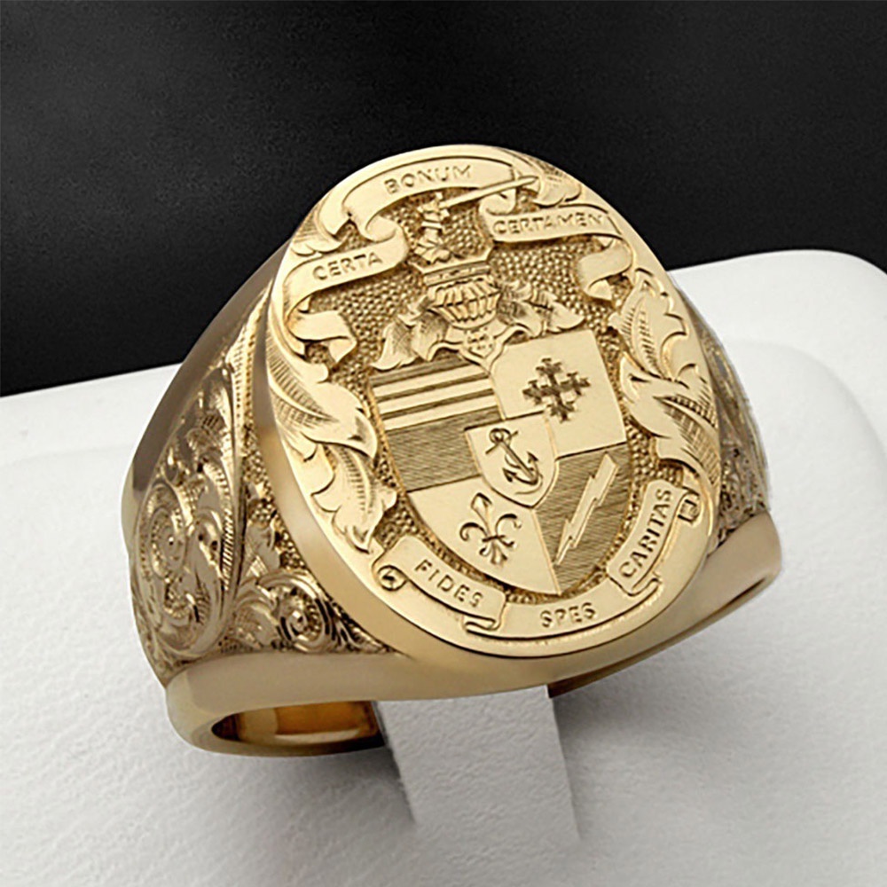 Cincin Retro Motif Ukiran Totem Misterius Warna Emas Untuk Pria