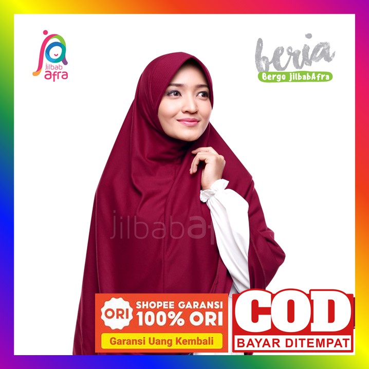 Jilbab Afra Beria Jilbab Instan Bergo Hijab Instant Bahan Kaos Adem Tebal Pet Antem Warna Merah Maru