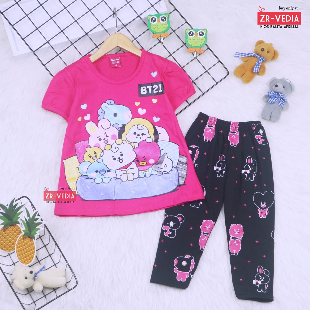 Setelan Plufy Kids Uk. 4-5 Tahun / Set Kaos Legging Karakter Baju Celana Panjang Anak Perempuan