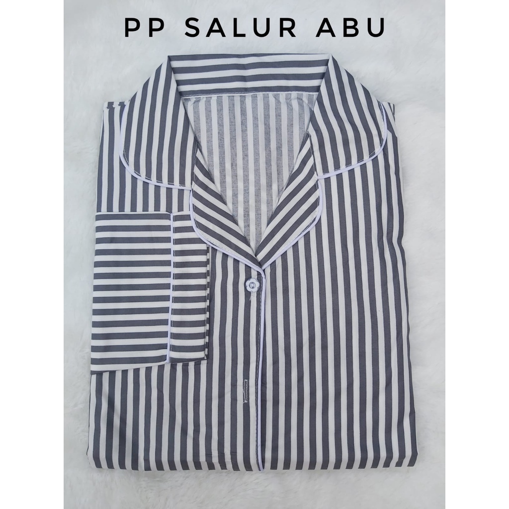 BJ-Piyama PP Wanita Dewasa Salur - Baju Tidur Lengan Panjang-Salur Abu