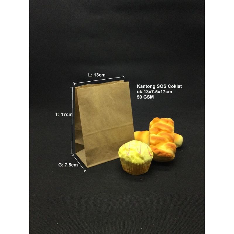 

100 PCS PAPER BAG 13x7,5x17 cm (S) /KANTONG KERTAS 13x7,5x17 cm (S) /ROTI/KUE