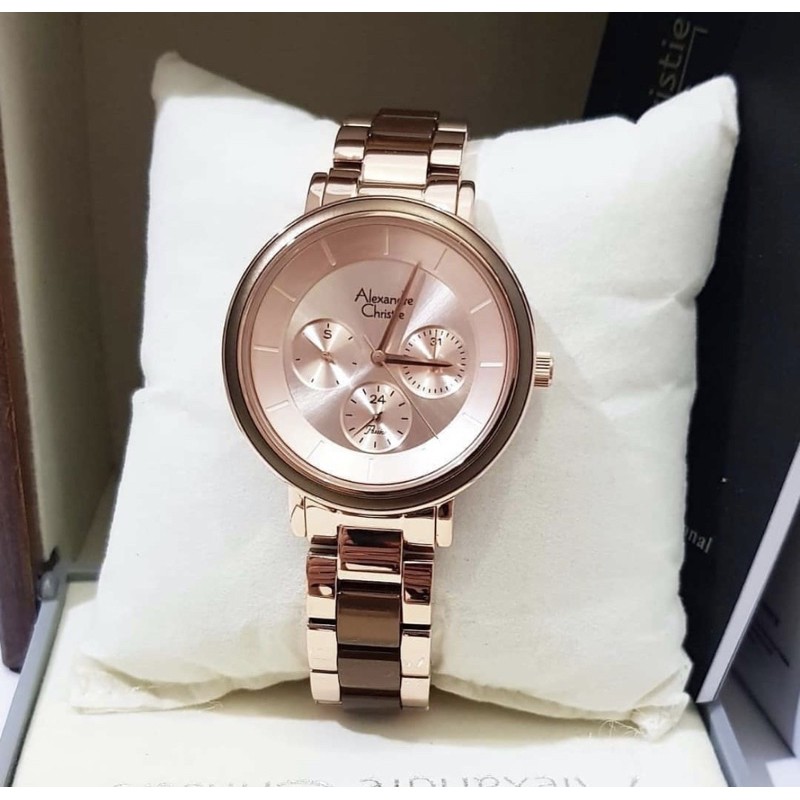 Jam Tangan Alexandre Christie Ac 2918 Original Rosegold Coklat Wanita
