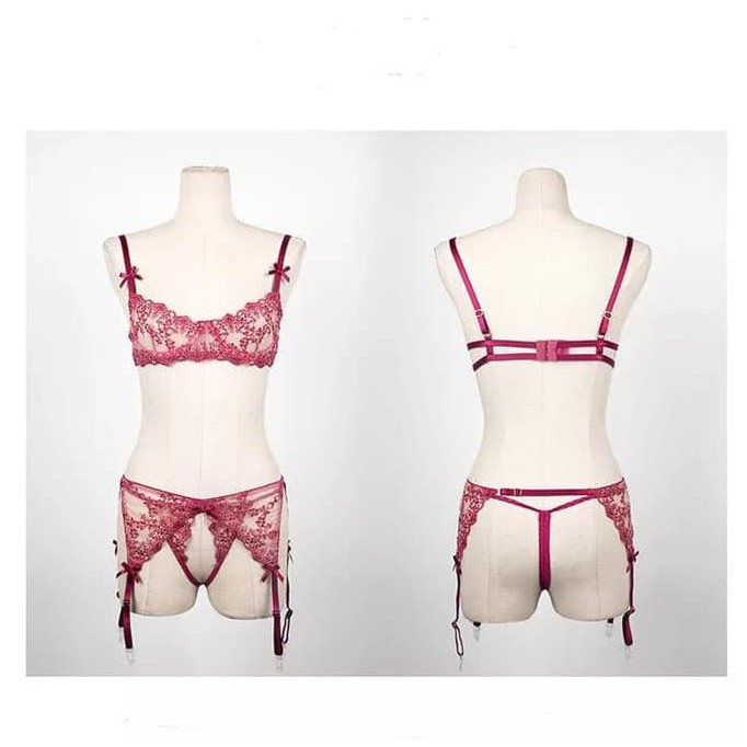Sexy Lingerie Set Bra Seksi Lingeri Transparan Wanita B03 - Ungu