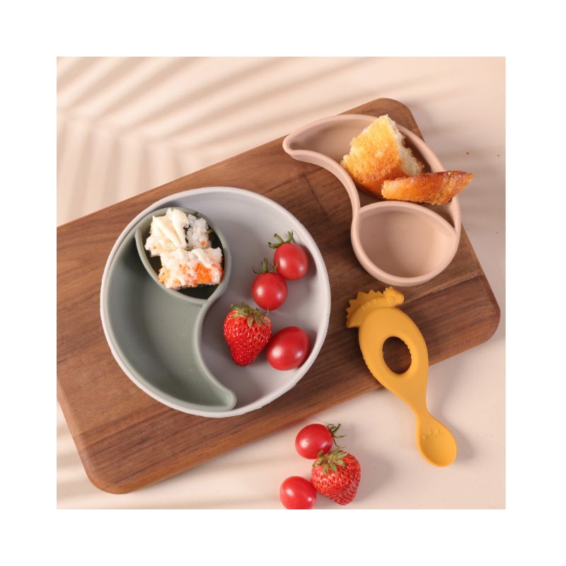 Ersie Yinyang Shape Silicone Plate Piring makan silikon anak Yin Yang