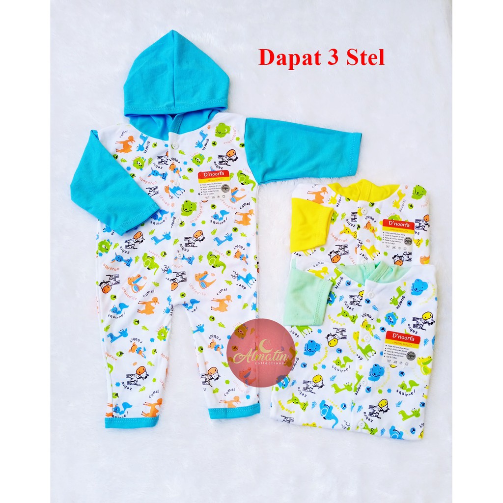 ￼ 3 Stel Baju Bayi Jumper/Jumper Bayi 0-8 Bulan Kancing Depan/Jumper Kaki Buka