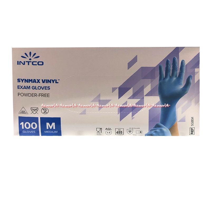 Intco Synmax Vinyl Exam Blue Gloves Powder free 100pc Sarung Tangan Kesehatan Warna Biru APD