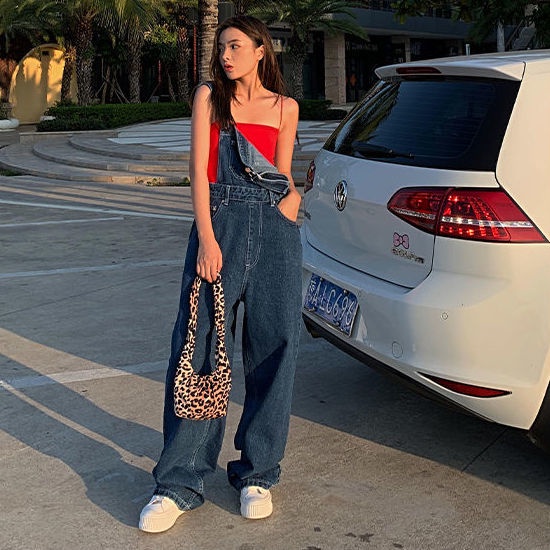 Overall denim berpinggang tinggi wanita musim semi dan musim panas 2022 versi Korea baru dari retro