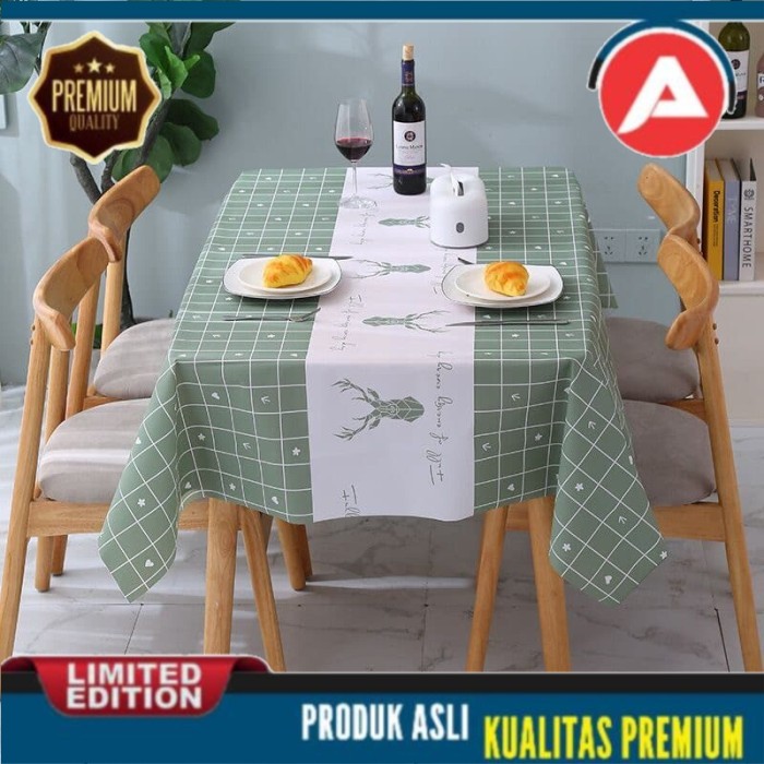 TAPLAK MEJA MAKAN ANTI AIR JUMBO PERSEGI PANJANG PLASTIK TEBAL MURAH UKURAN BESAR MOTIF DAUN BUNGA