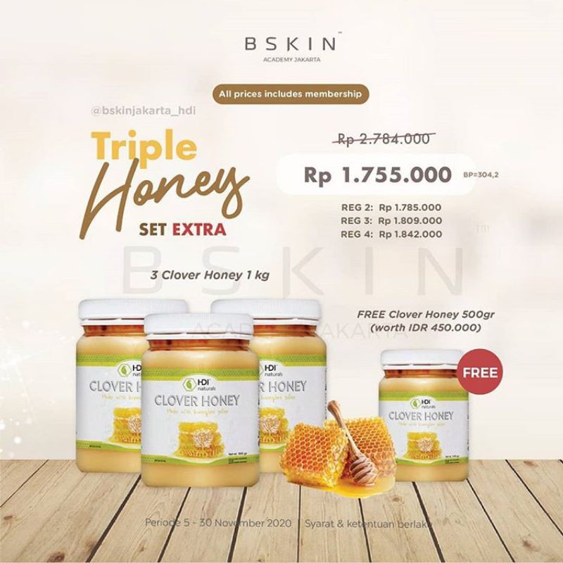 triple honey set extra / madu hdi / clover honey hdi / madu asli