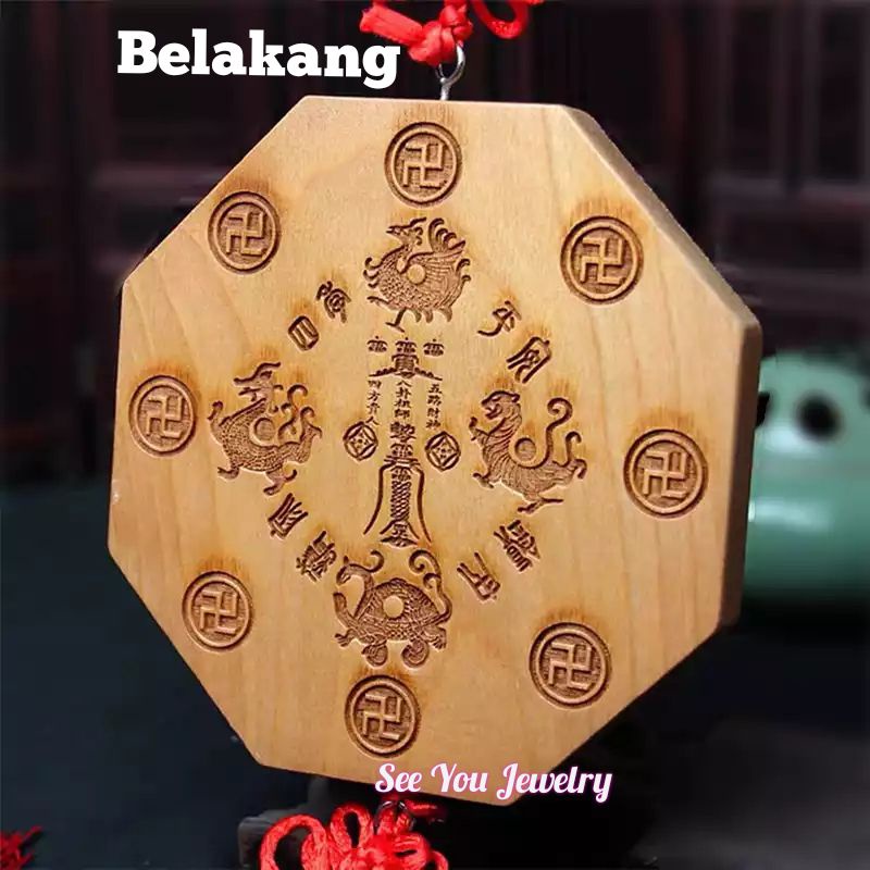 Cermin Patkwa Bagua Pakua Cermin Yin Yang Kayu Alami untuk Fengshui ruangan rumah