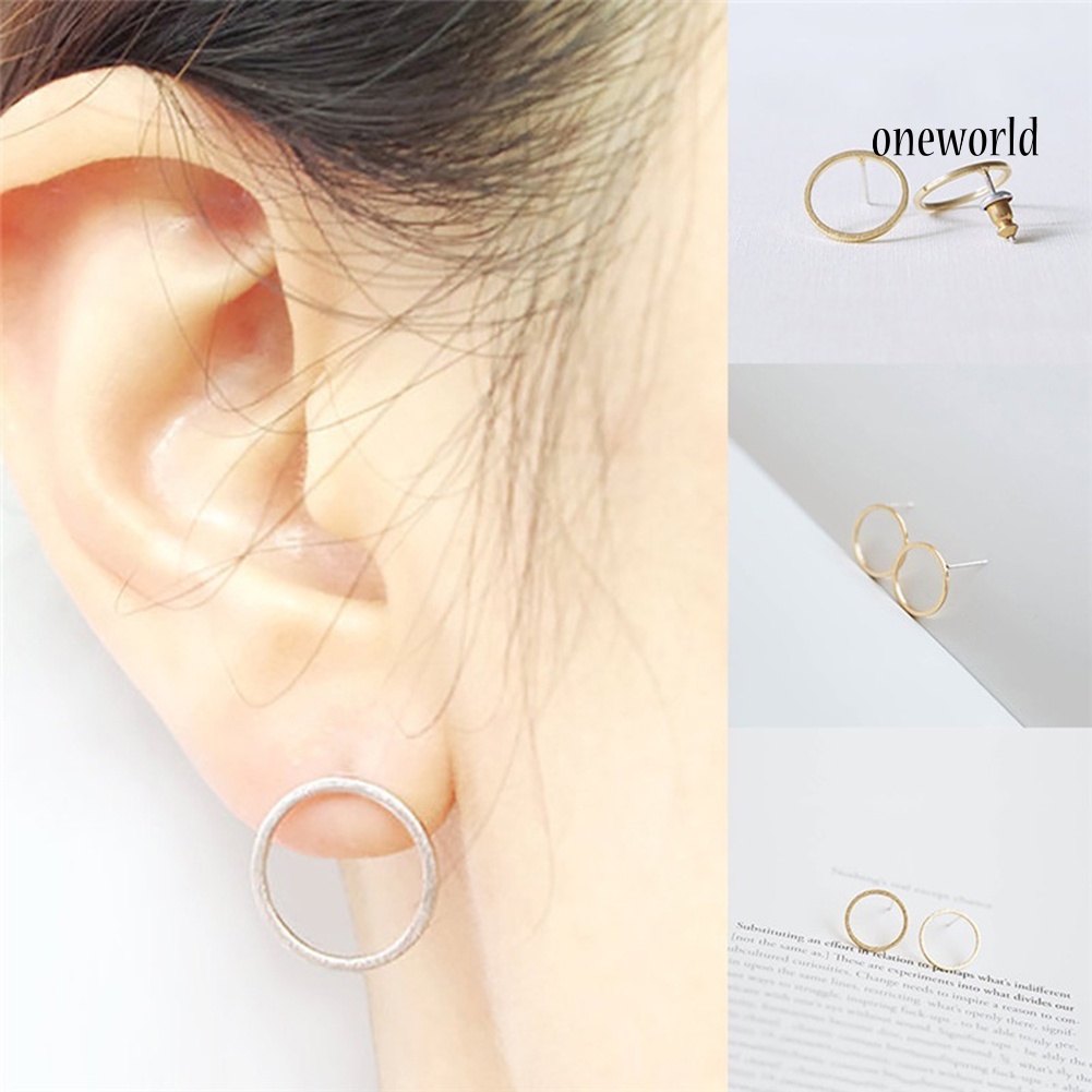 OW@ Fashion Simple Hollow Circle Charm Ear Stud Earrings Women Party Jewelry Gift