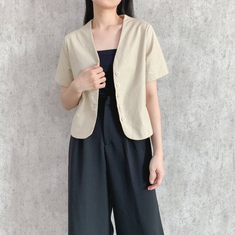 KOZZA TOP BAJU ATASAN BLOUSE WANITA LENGAN PENDEK BAHAN KATUN COTTON V NECK VNECK POLOS TOSCA ROUGE DARK PINK GREYISH BLUE ORANGE PUMPKIN WHITE BLACK-2