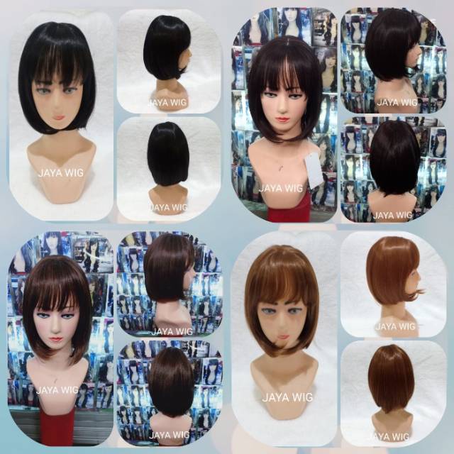 Wig Bob Pendek Sedagu Poni Depan Rambut Palsu Wanita Model Bob Pendek