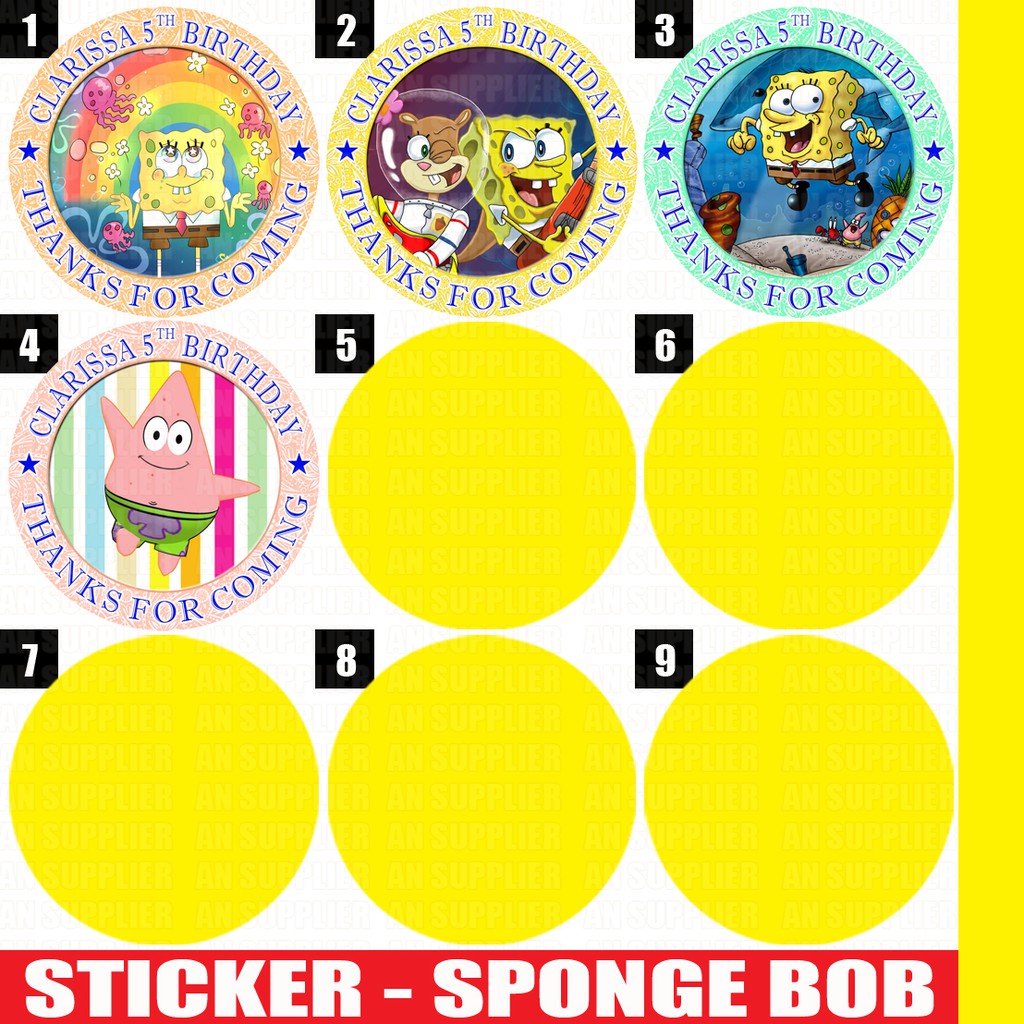 

60 STIKER SPONGE BOB - LABEL BAG / KUE / SOUVENIR ULTAH ULANG TAHUN