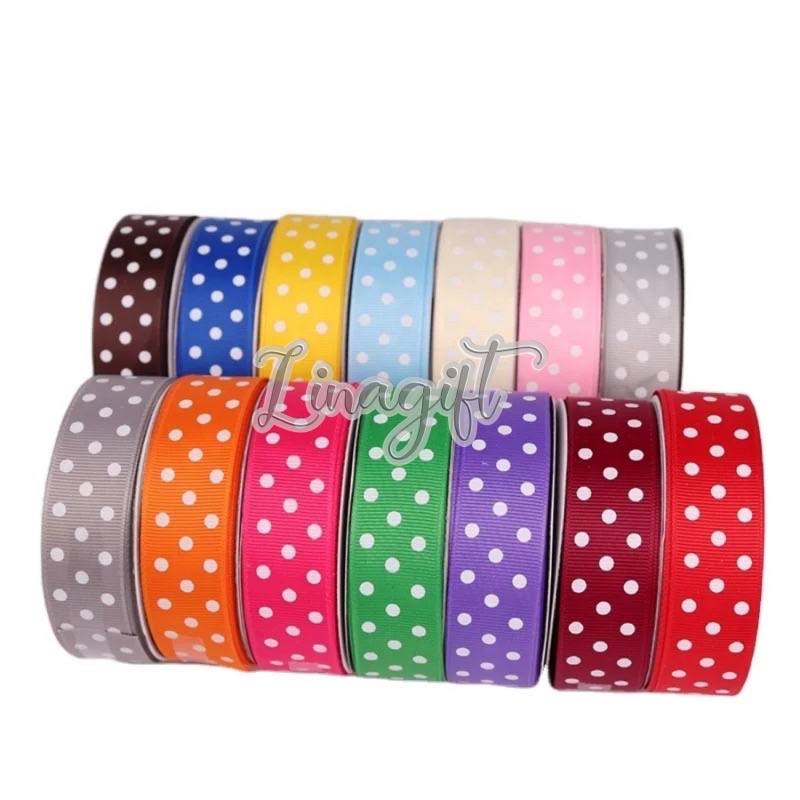 ( 3 Meter ) GROSS GRAIN POLKADOT RIBBON - 1 IN ( 2.5 CM ) 1 INCH - PITA GROSSGRAIN DOTS / ONDE / HIASAN KADO NATAL / HAMPERS / SOUVENIR / PARCEL PARSEL SNACK BINGKISAN DEKORASI DEKOR KADO