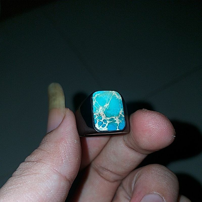 batu cincin akik pirus kotak ring black