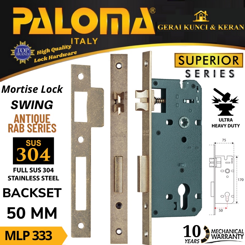 BODY KUNCI PINTU PALOMA SWING MLP 333 ANTIK RAB SUPERIOR 50 MM MORTISE LOCK SWING