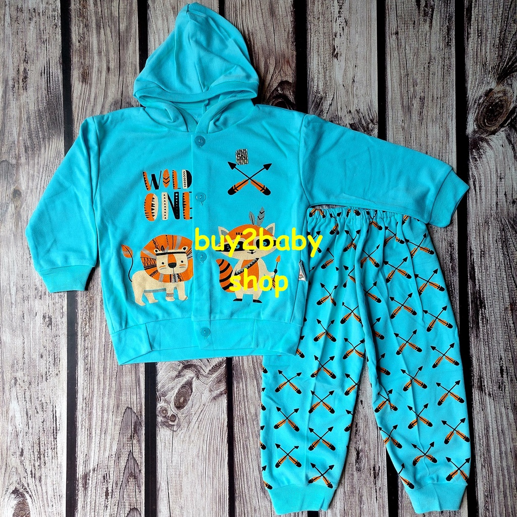 Set sweater hoodie celana panjang bayi Zoo Series Kenzie 6-12 Bulan