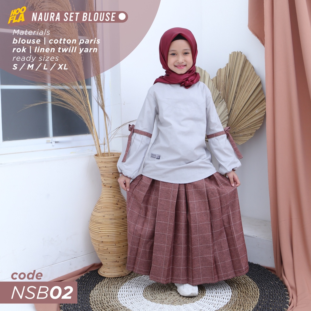 Hooflakids Baju Setelan Anak Perempuan Tanggung Blus dan Rok Naura Set Blouse Simpel dan Lucu untuk usia 3 - 12 Tahun Kualitas Premium