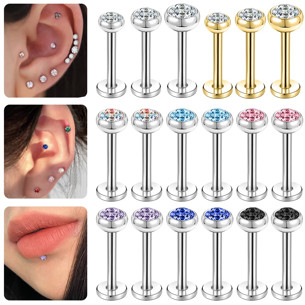 1pc Anting Stud Tindik Bibir Tulang Rawan Bahan Stainless Steel Ukuran 2 / 3 / 4mm