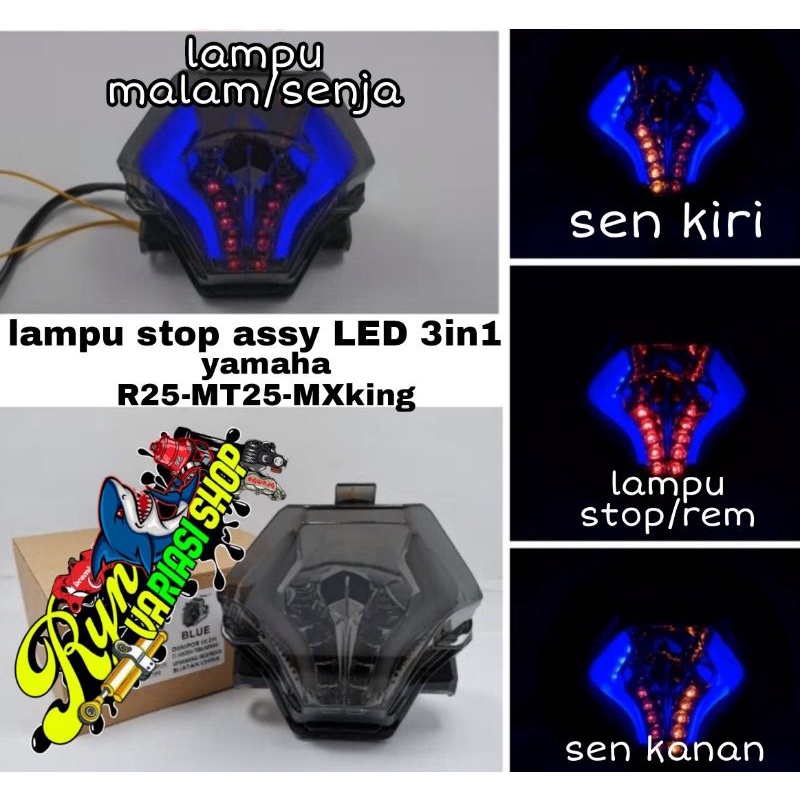 lampu stop rem LED assy 3in1 yamaha r25 mt25 mx king reflektor lampu belakang 1set stop rem led 3 in