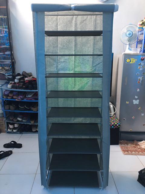 Nfs007 Rak Sepatu 10 Tingkat Cover Debu Rak 10 Susun 9 Ruang