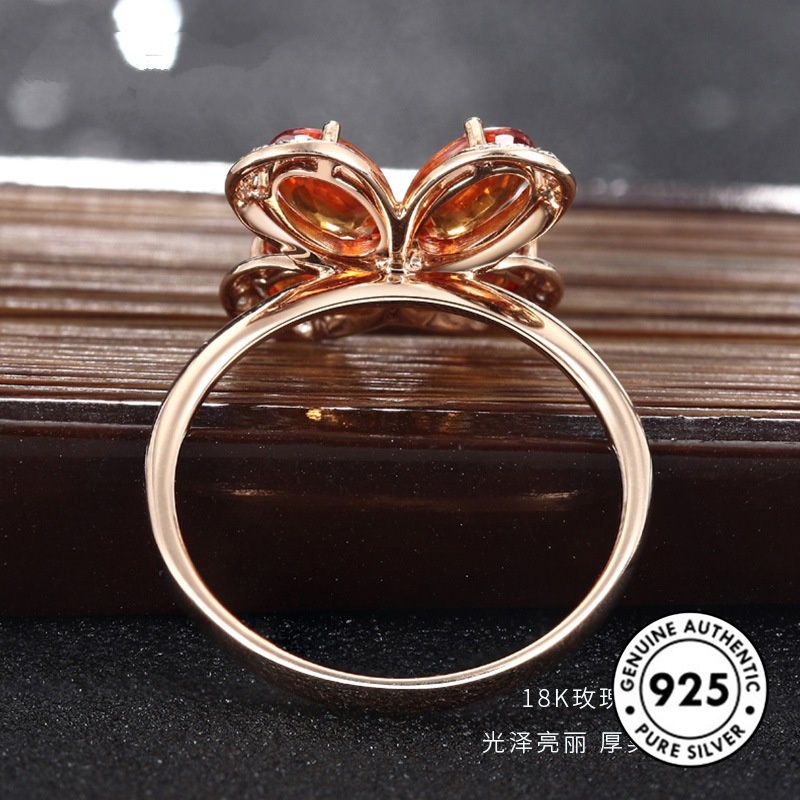 Cincin Sterling Silver 925 Dengan Berlian Imitasi Warna Rose Gold Champagne Untuk Wanita