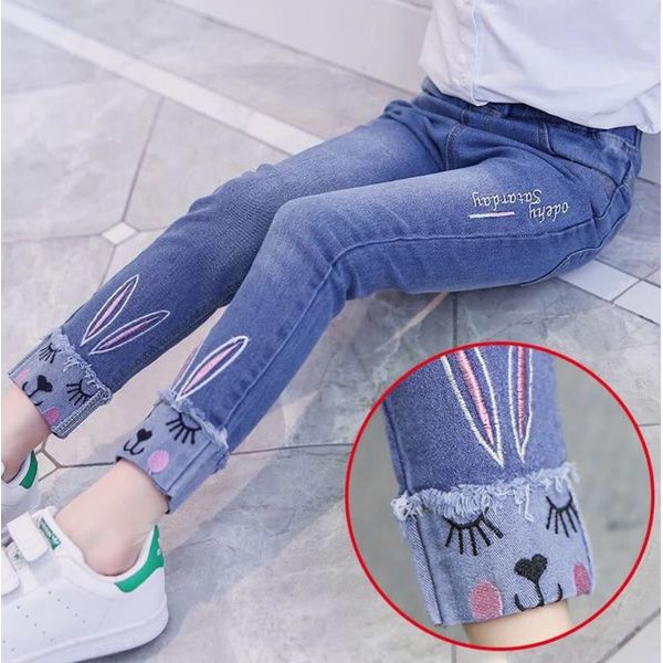 [Brandedbaby] JEANS CASUAL ANAK PEREMPUAN BORDIR KELINCI