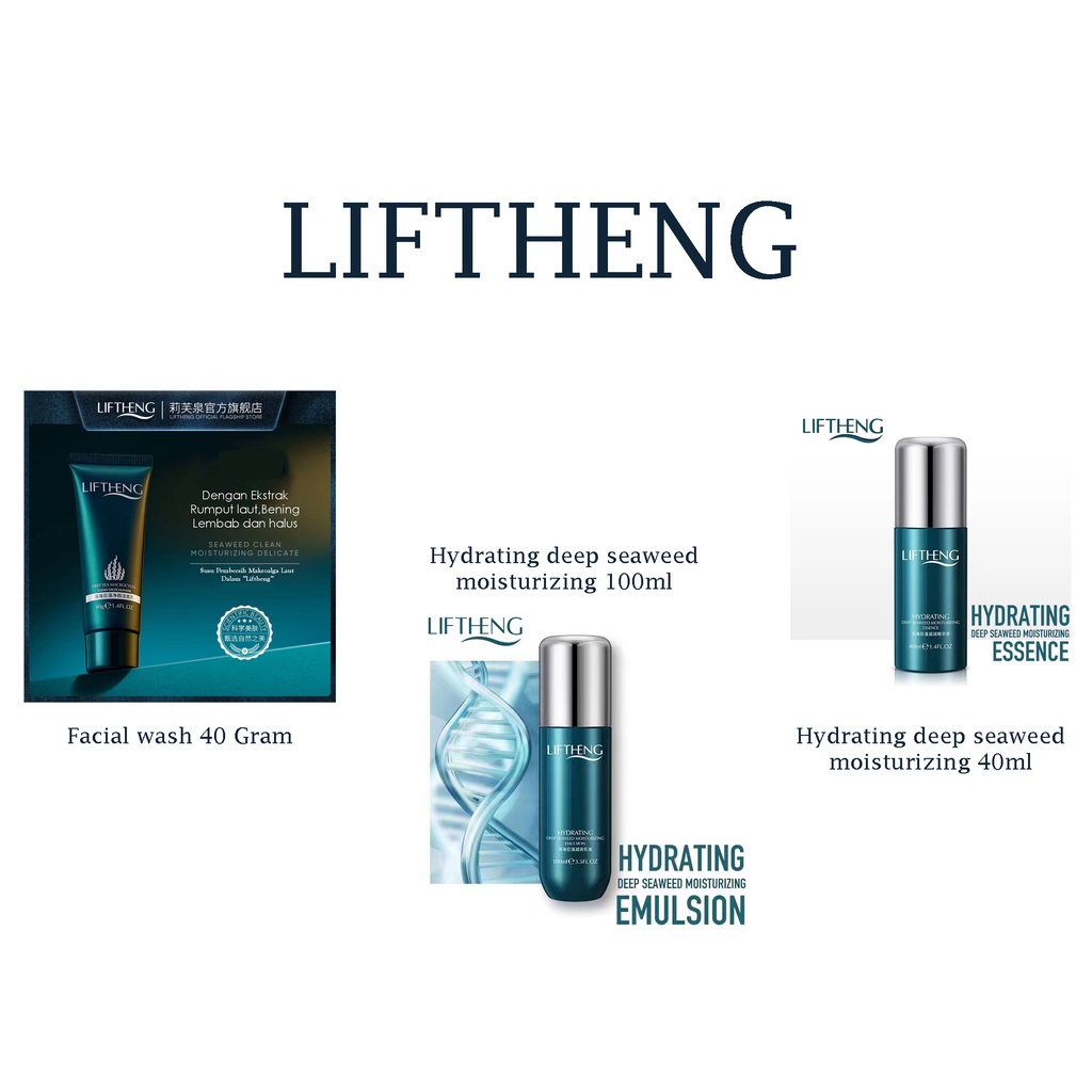 LIFTHENG DEEP SEAWEED EDITION Moisturizing Molecule Emulsion Cream Krim Pelembab wajah 40ML 100ML / LIFTHENG Deep seaweed Macrocystis Moisturizing Facial Wash Sabun Cuci muka Ekstrak Rumput laut 40 gram