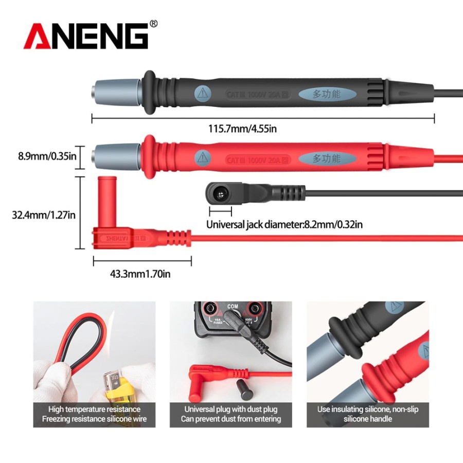 ANENG Kabel Digital Multimeter Multifungsi Silicon Wire 1000V - PT1028 - Black &amp; Red