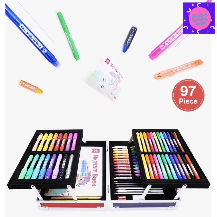 

Fun Edutoy Artist Box Art Suitcase 97 pcs Crayon Watercolor Marker Non Toxic Belajar Gambar Anak Lukis Komplit Koper Kado