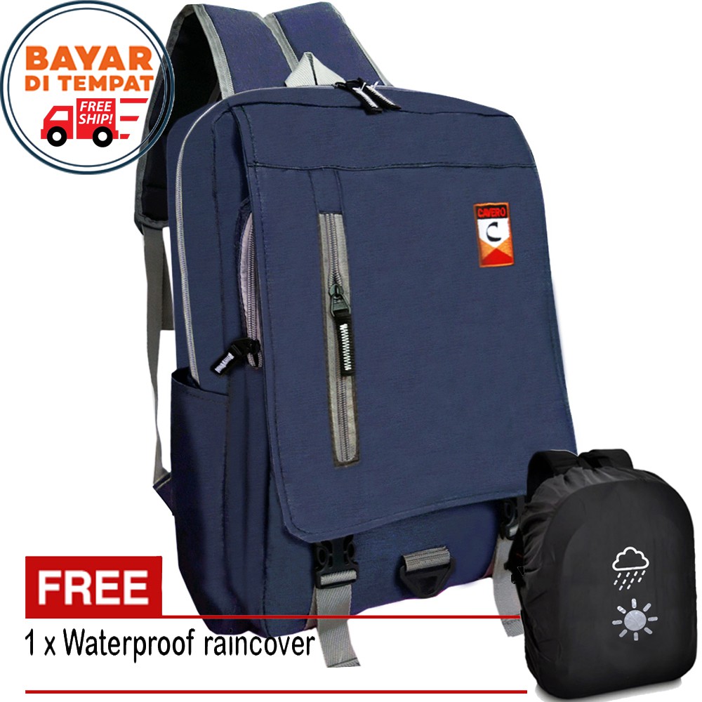 SHOPEE 7.7 BOMBASTIS SALE!! Cavero Tas Ransel Pria Wanita CV2424 Desain Style Korea Material Kanvas - Blue