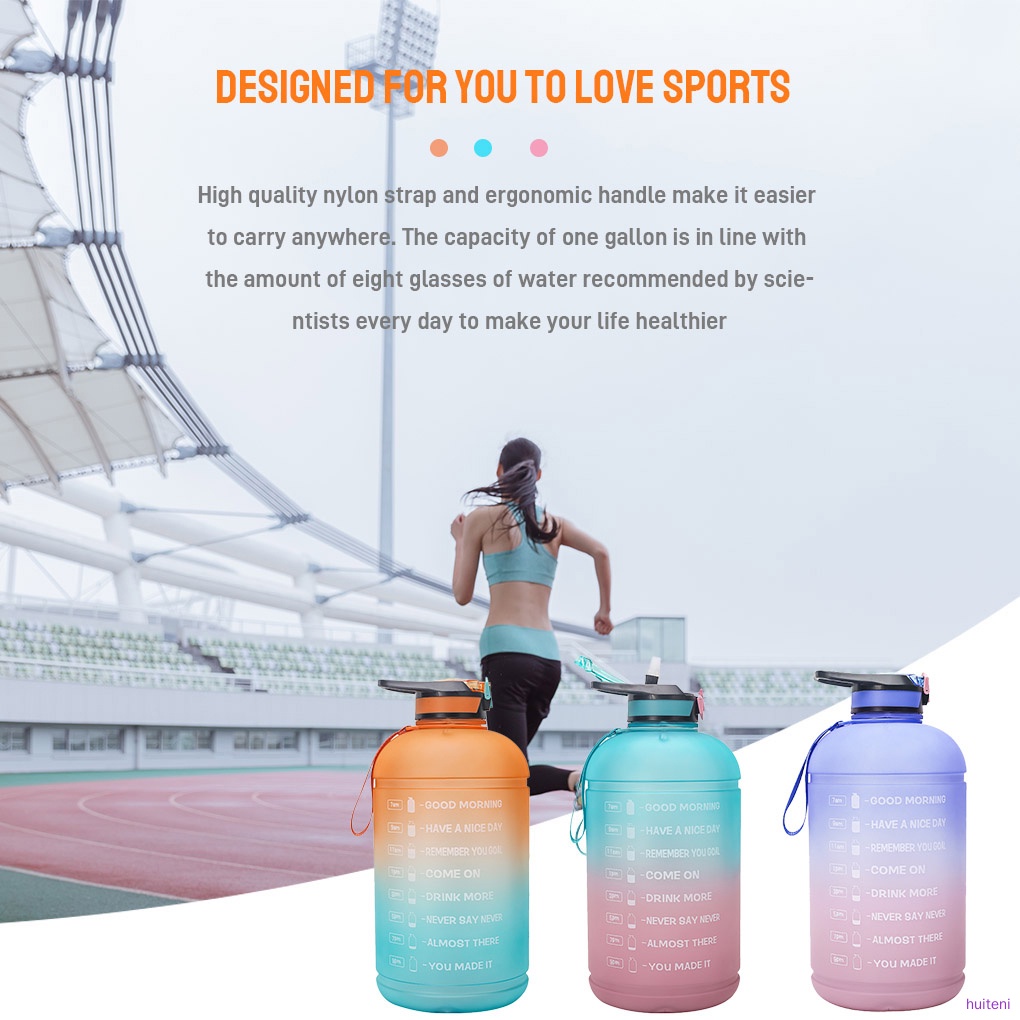 Water Bottle Motivational Time Marker Water Jug Portable Half Gallon Sports Drink Cup with Lid, Blue Pink huiteni.id