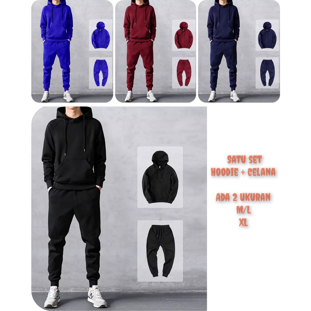 bisa cod / Stelan jogger+ hoodie polos / atasan dan bawahan - mukzhpp