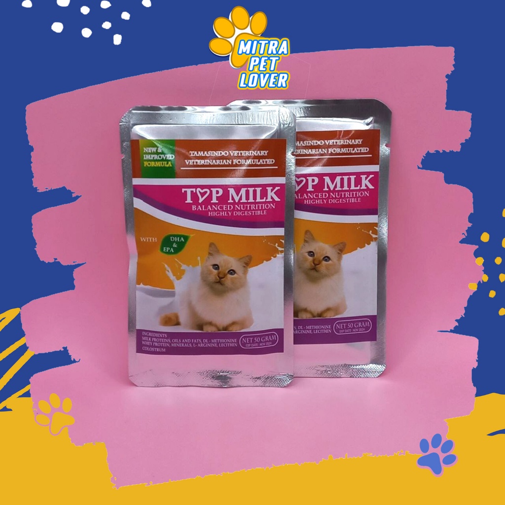 SUSU KUCING - TOP MILK CAT 50 GRAM ORIGINAL - DENGAN DHA DAN EPA TOPMILK KHUSUS UNTUK CAT KITTEN AMAN SEHAT GEMUK GENDUT ENAK PET ANIMAL HEALTHCARE AND VETERINARY TAMASINDO OBAT KESEHATAN DAN VITAMIN TERNAK HEWAN BINATANG PELIHARAAN MITRAPETLOVER