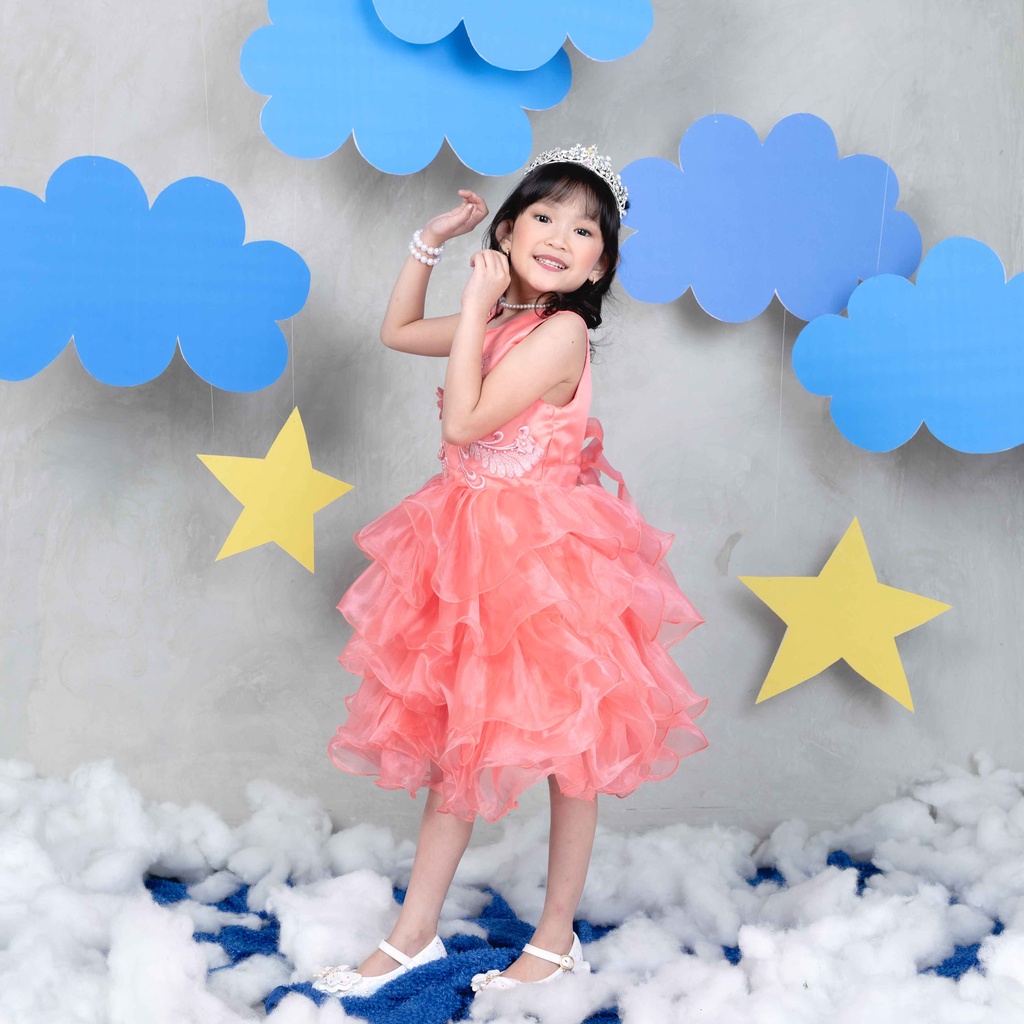 Cassie Dress Anak Perempuan Brokat Lace Organdi Ruffle Impor (HJA1)