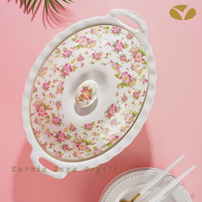 Wadah saji keramik motif melati import/ Prasmanan melati import