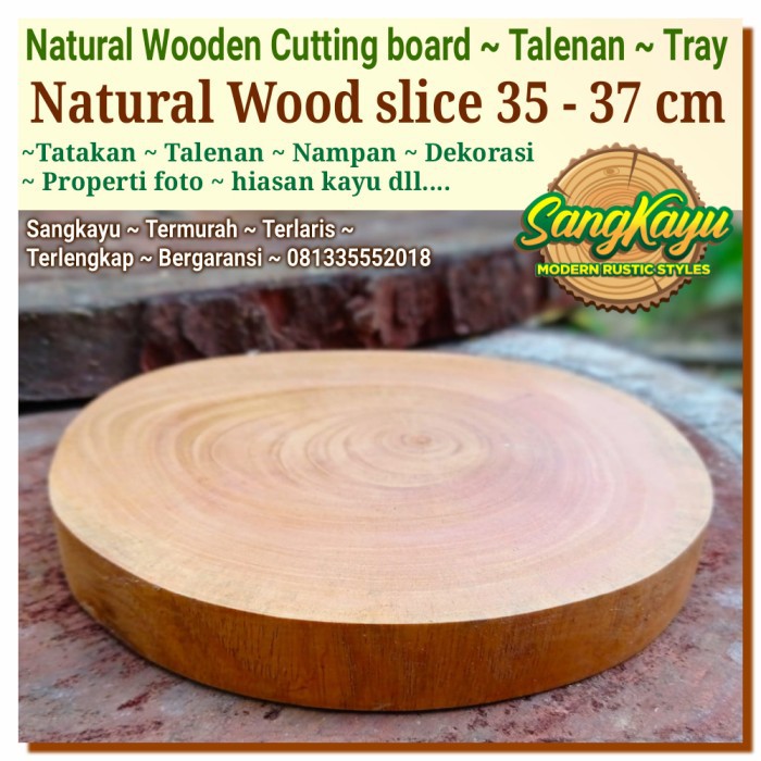 Tatakan talenan kayu alami diameter 35-37 properti foto tray nampan