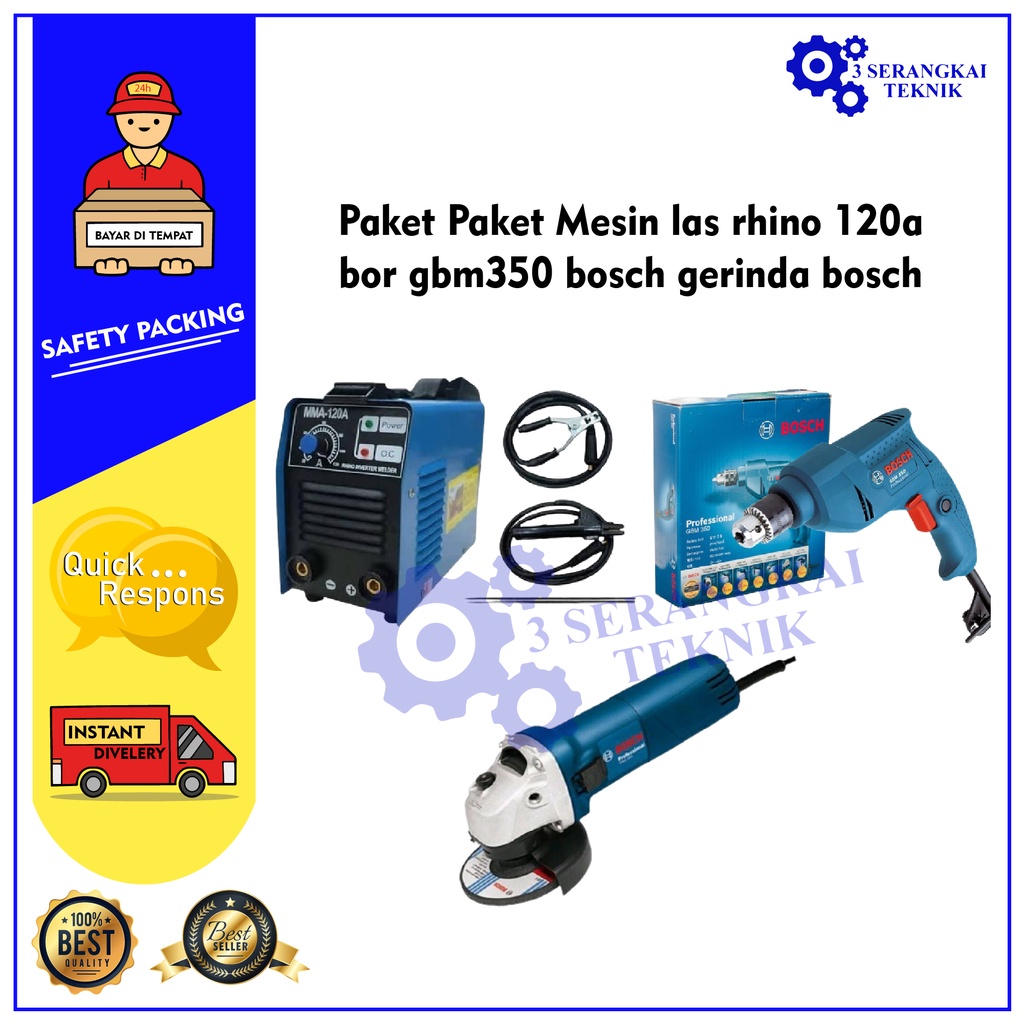 Paket Mesin las rhino 120a bor gbm350 bosch gerinda bosch