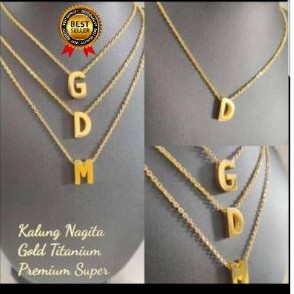 Liontin kalung nama  abjad huruf  titanium nagita dari  A 