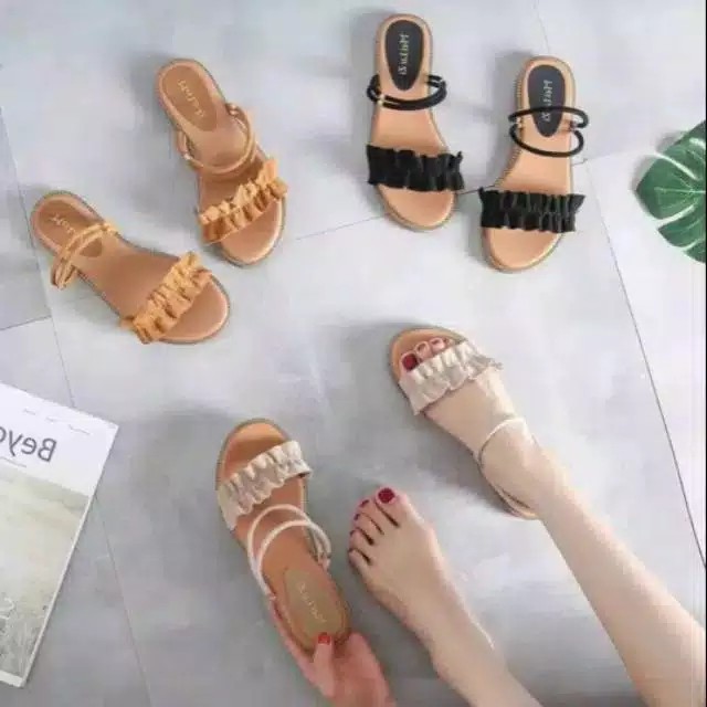 Slip Sandal Teplek Wanita Kerut Tali Belakang