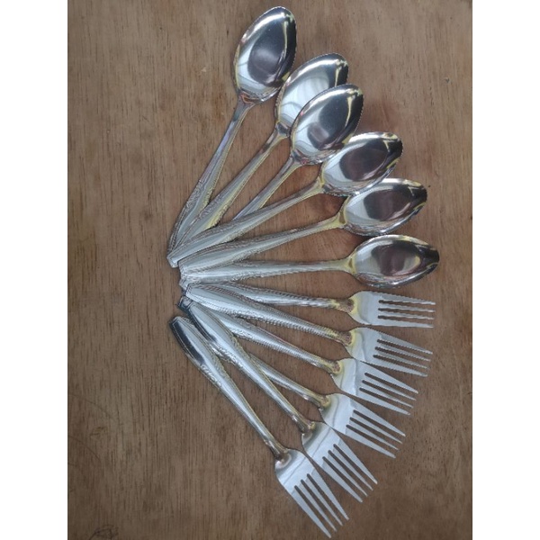 Sendok Garpu garbu alat makan makanan mie stainless steel awet Lusinan Grosir isi 12-Sendok 6 Garpu 6