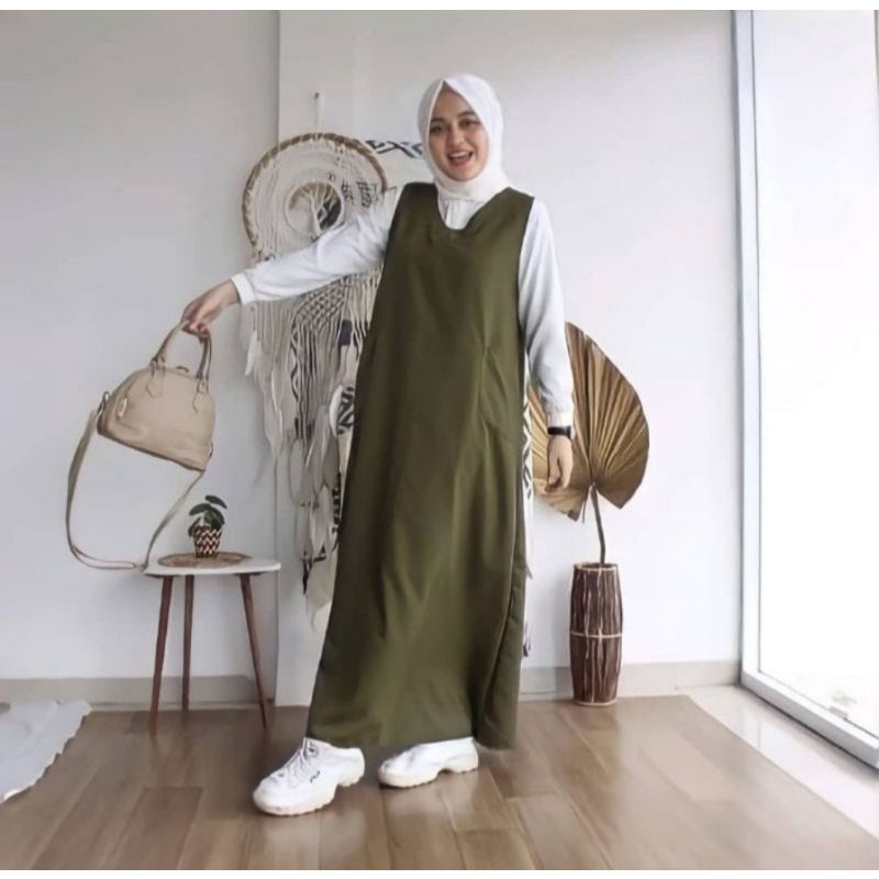 BISA COD INNER LONG DRESS KERAH V