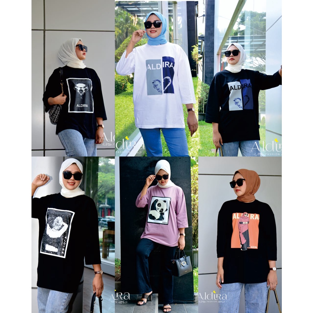 Aldira Kaos Oversize Wanita Hijab / Outfit Kaos Oversize / Kaos Lengan Panjang Wanita / Baju