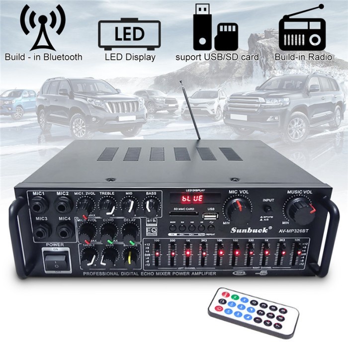 Sunbuck Bluetooth EQ Audio Amplifier Karaoke Home Theater FM Radio