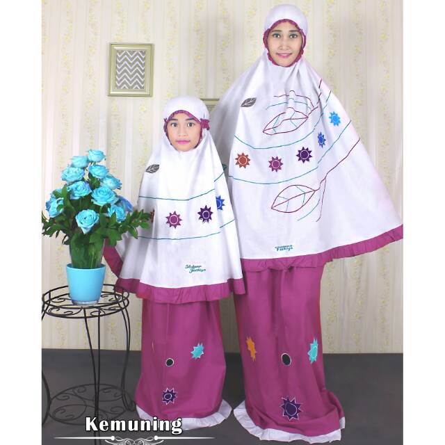 Mukena cantik mewah fathiya warna atas putih bawah ungu murah dan bagus