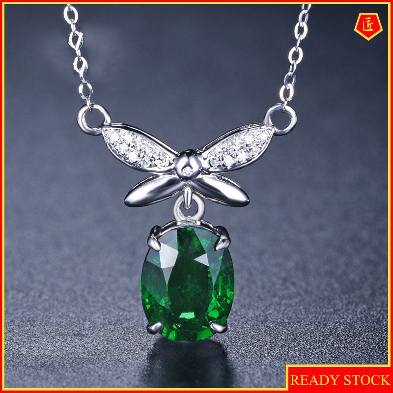 [Ready Stock]Fashion Inlaid Emerald Diamond Necklace Pendant