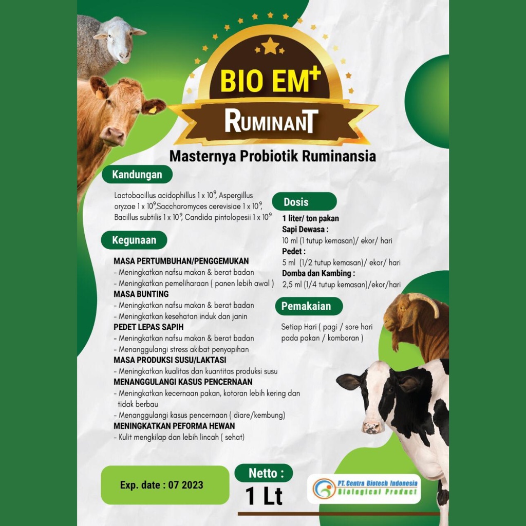 Probiotik Serbuk Ternak BIO EM+ 1 Kg Ruminant - probiotik sapi - Probiotik Kambing BIO EM+ RUMINANT Serbuk | Probiotik Ternak Sapi Kambing Domba | Apoternak