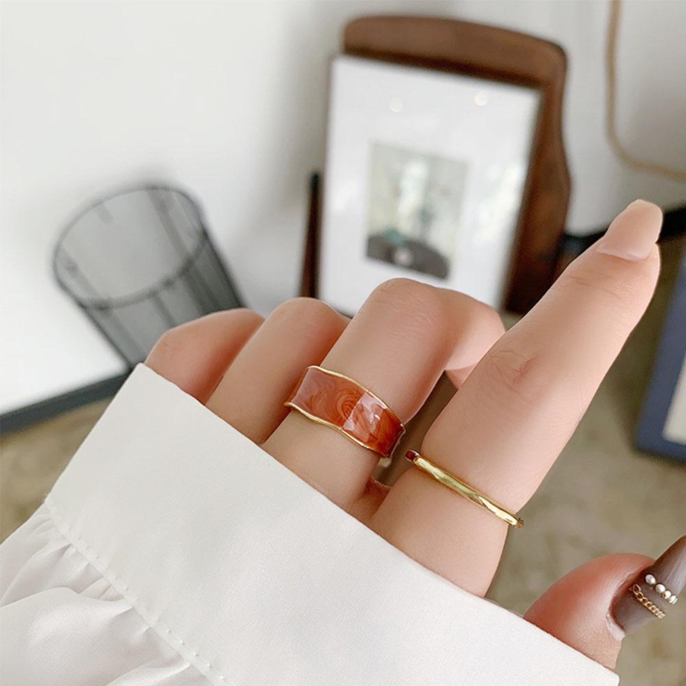 Mxbeauty Open Rings Hadiah Kepribadian Enamel Warna-Warni Geometris Logam Gadis Enamel Ring